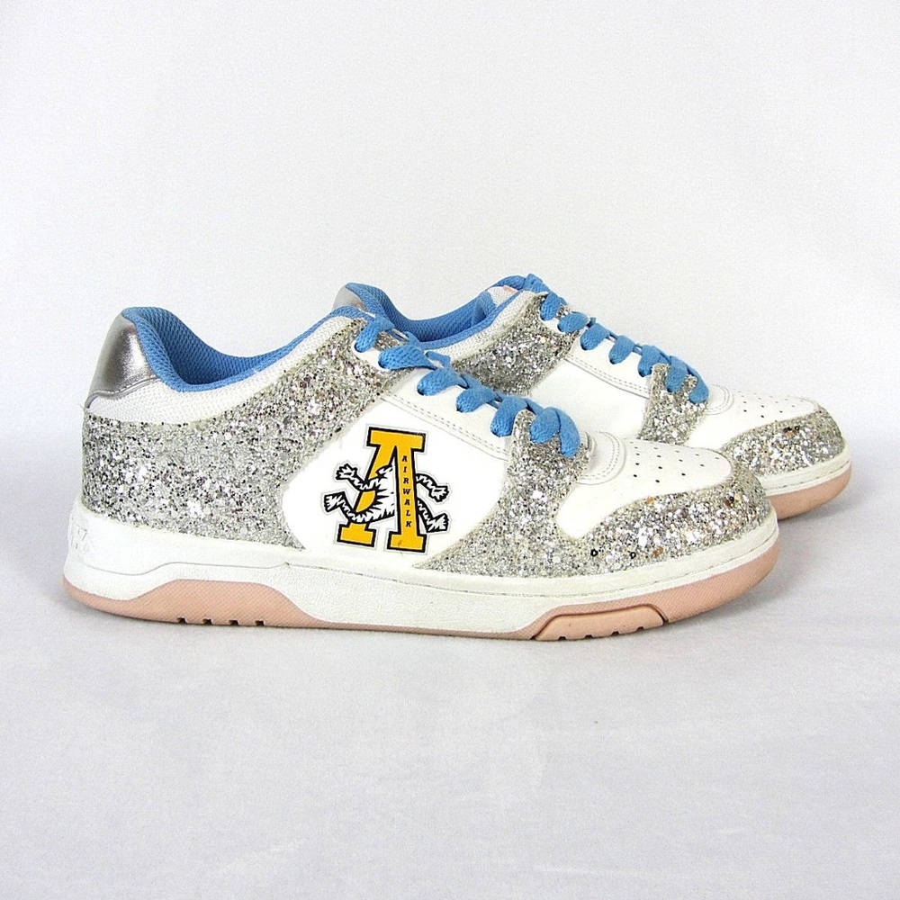 AIRWALK NOVA White Glitter Sneakers with Blue Accents 8M